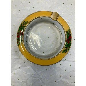 Bucklers Hand Crafted Fifth Ave NY Enamel & Glass Ashtray 4" Diameter Christmas